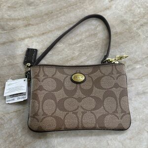 Coach Tan and Brown Signature Wristlet